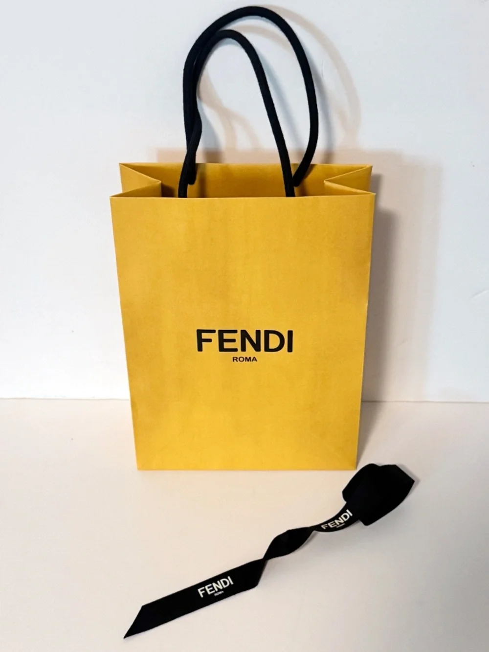 Fendi Roma Yellow Gift Bag + 23” Logo Ribbon